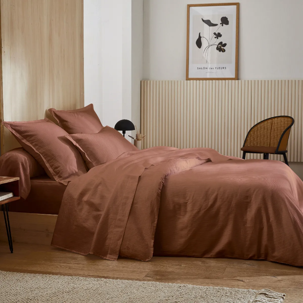 Parure 240x220 Cm 50x70 Cm Satin Grand Hôtel 3 Pièces Marron Cuir