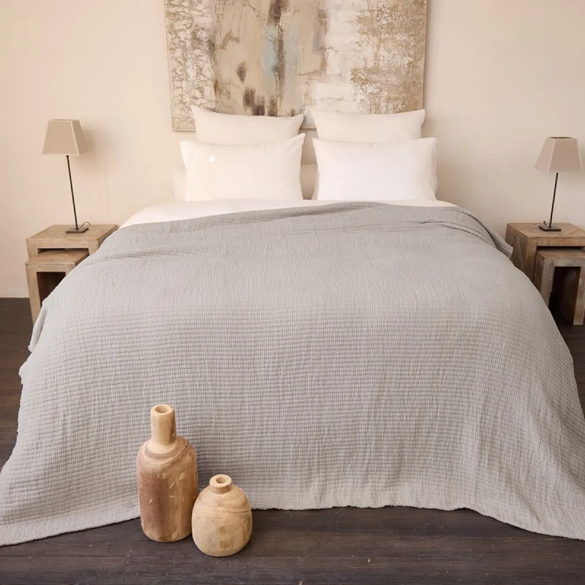 Dessus de lit 270x250 cm en coton lavé SEVILLE gris bronze