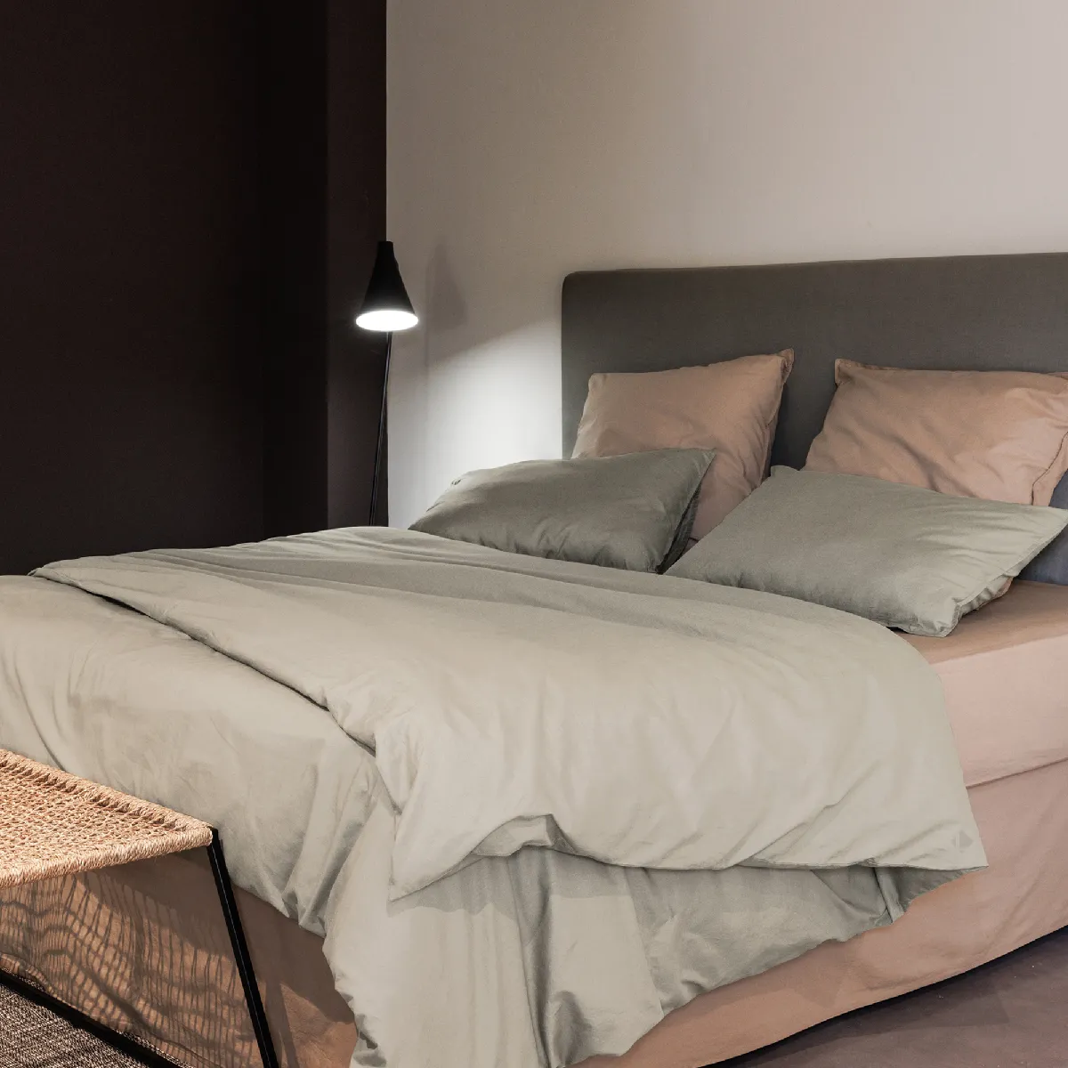 Parure De Lit 200x200 Cm Et 50x70 Cm Coton Lavé Palace Beige Lin 3 Pièces