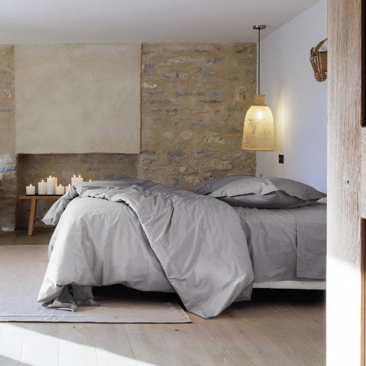 Parure De Lit 240x220 Cm Set 65x65 Cm Percale Manoir Gris Acier