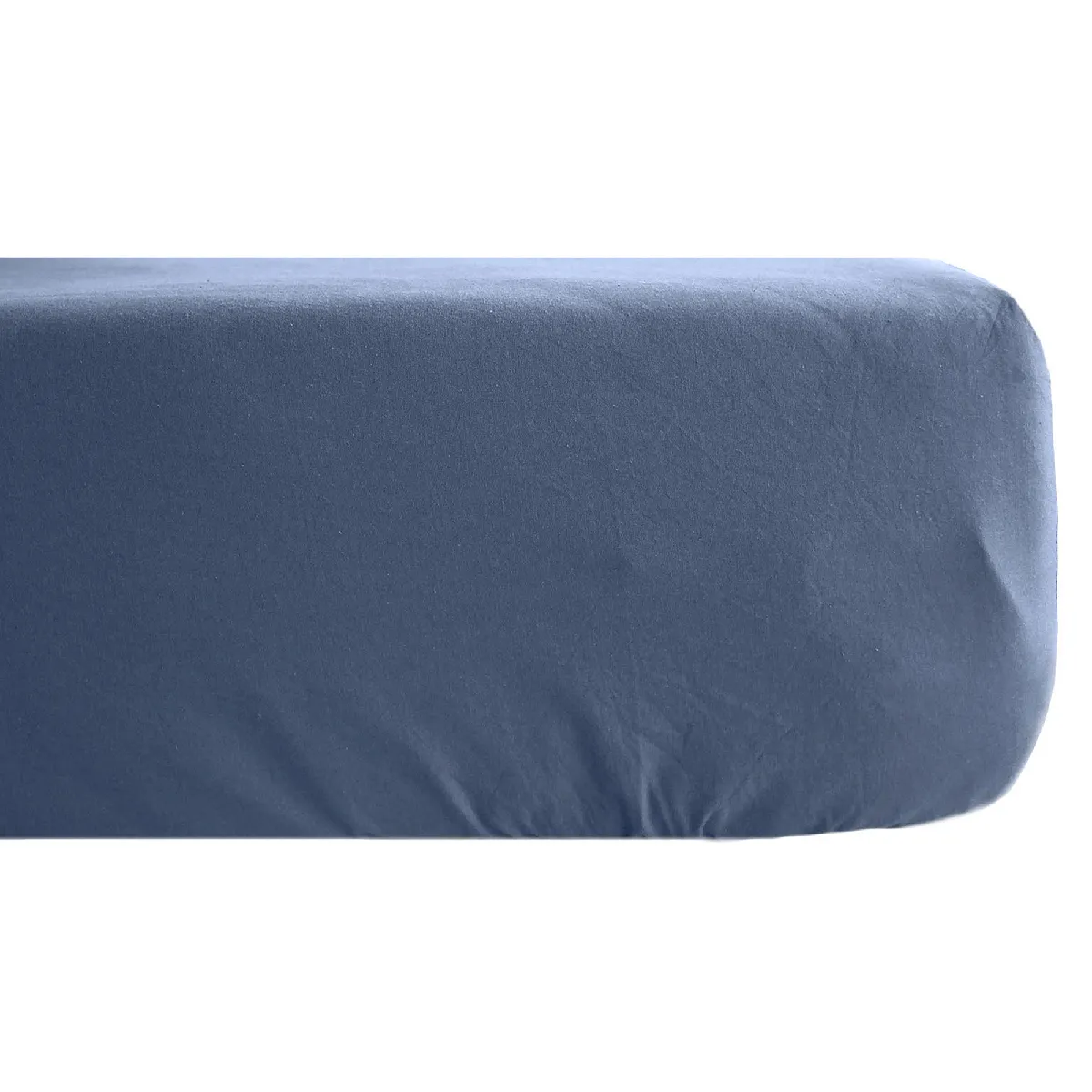 Drap Housse Palace Pur Coton Lavé 140x190 Cm Bonnet 35 Cm Uni Bleu Indigo