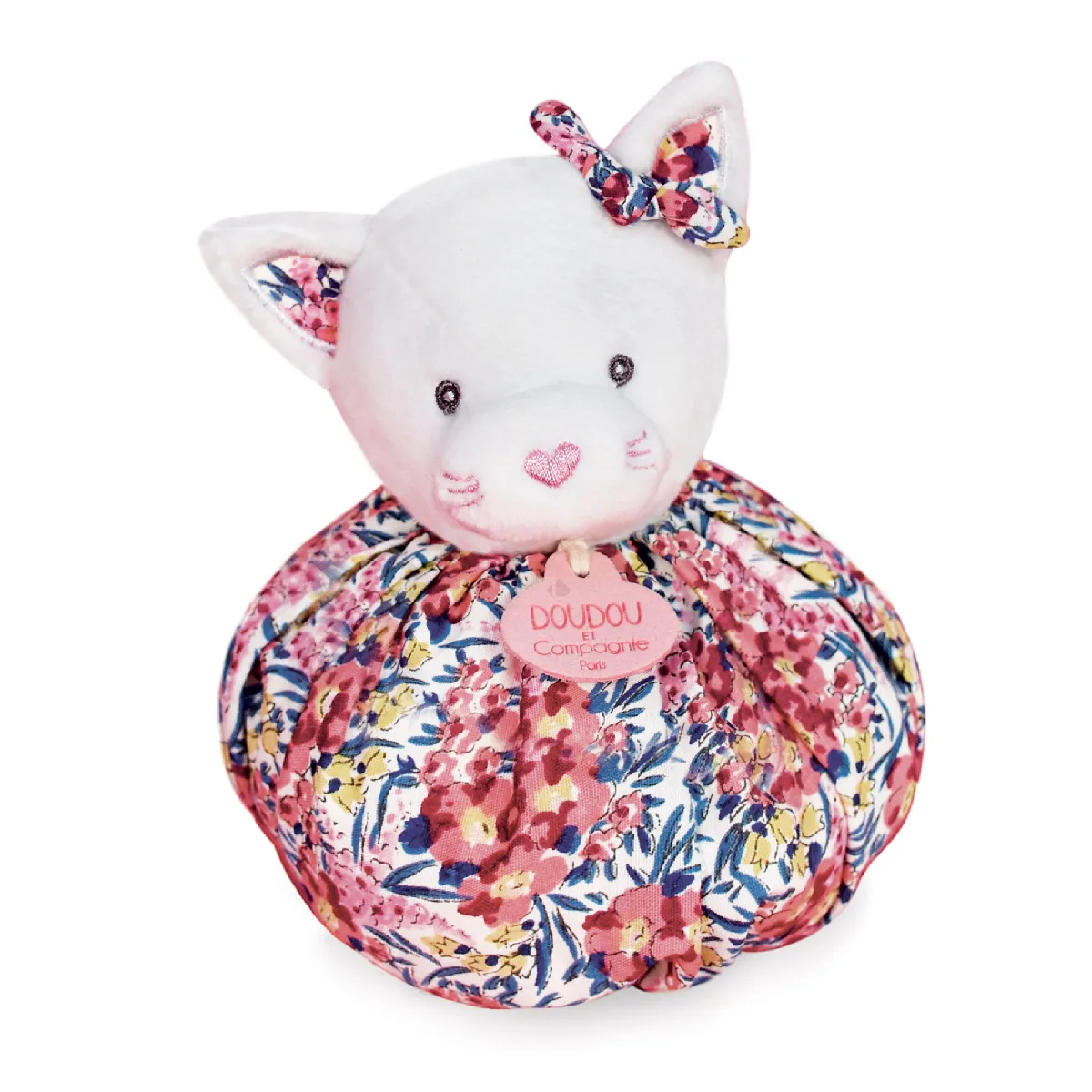 Doudou Boule 25 Cm Polyester Collection Les Petits Futés Chat Rose