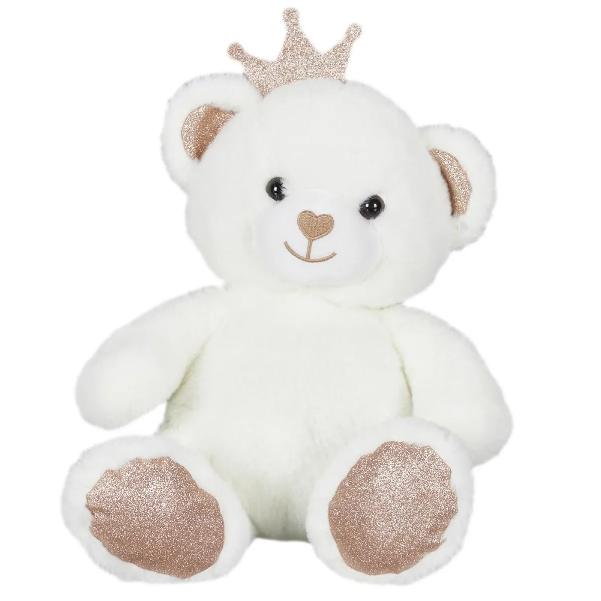 Peluche Ourson 25cm Pailleté Collection Royal Pets Blanc Et Rose