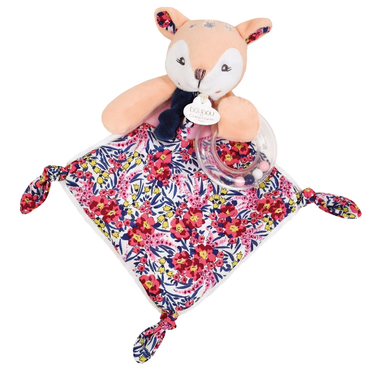 Doudou Hochet 22 Cm Polyester Boh'aime Faon Rose Multicolore