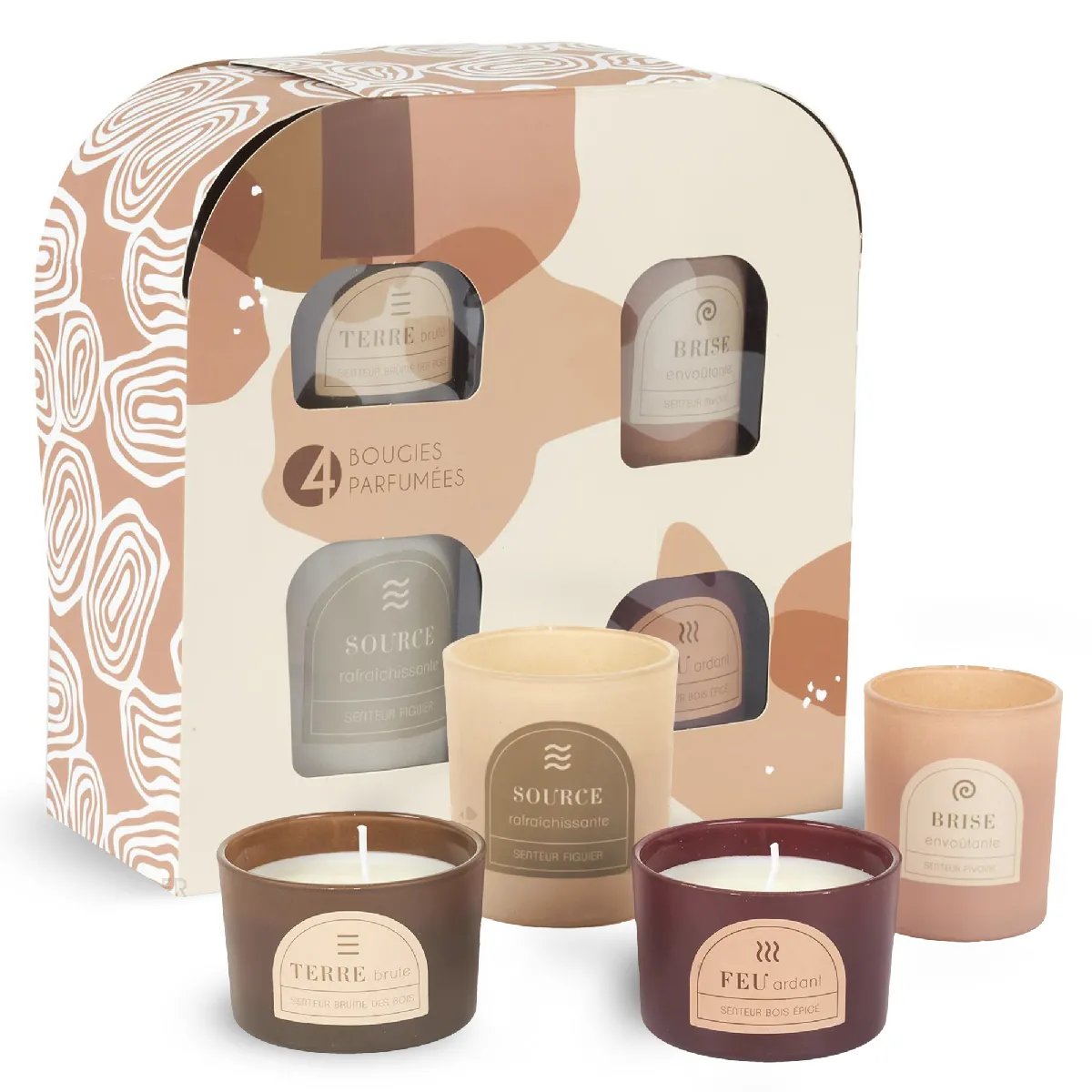 Coffret De 4 Bougies Parfumées Figue Pivoine Brume Des Bois Et Bois Épicé Collection