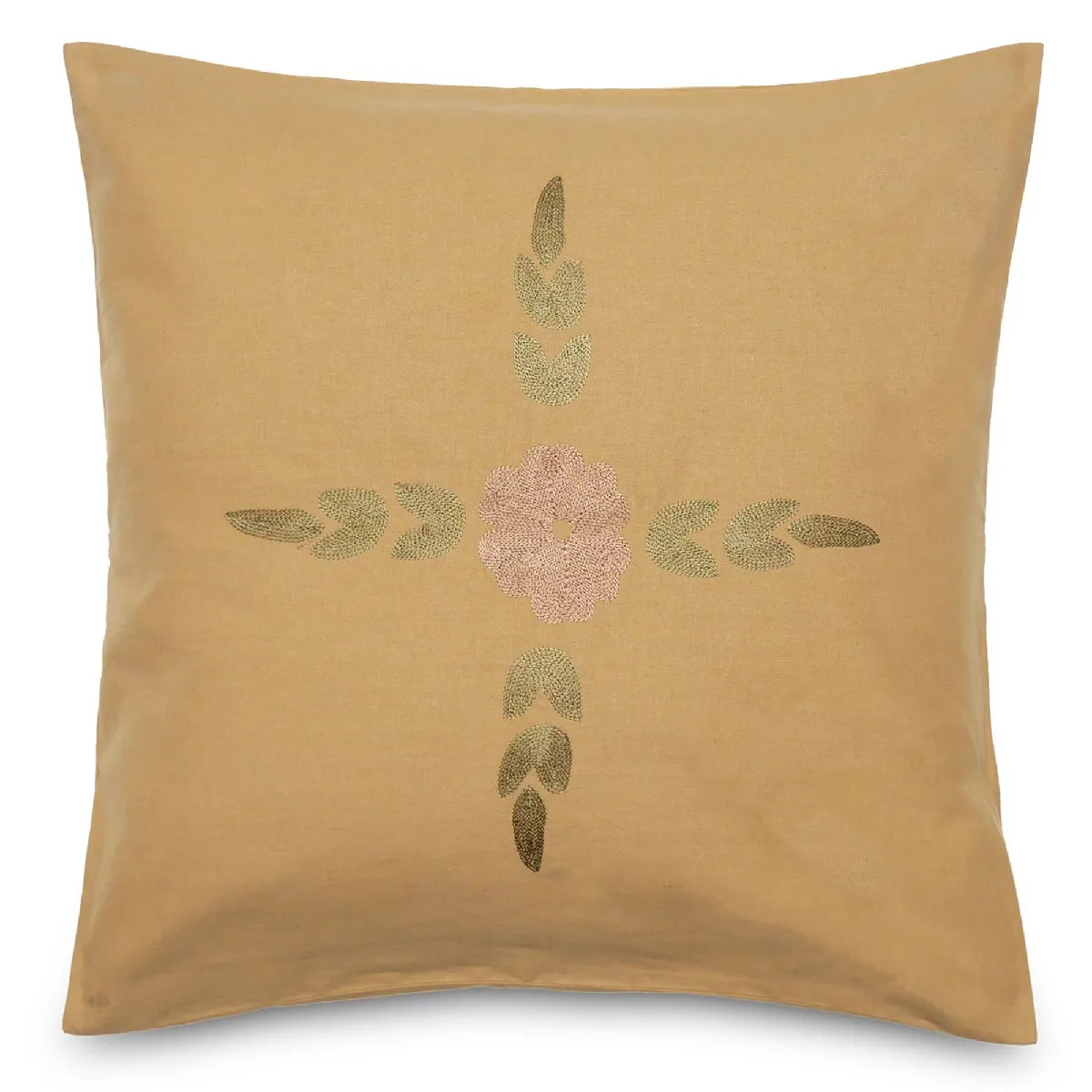 Housse De Coussin 50% Lin 50% Coton 45x45 Cm Leonie Marron Houblon Broderie Bouquet