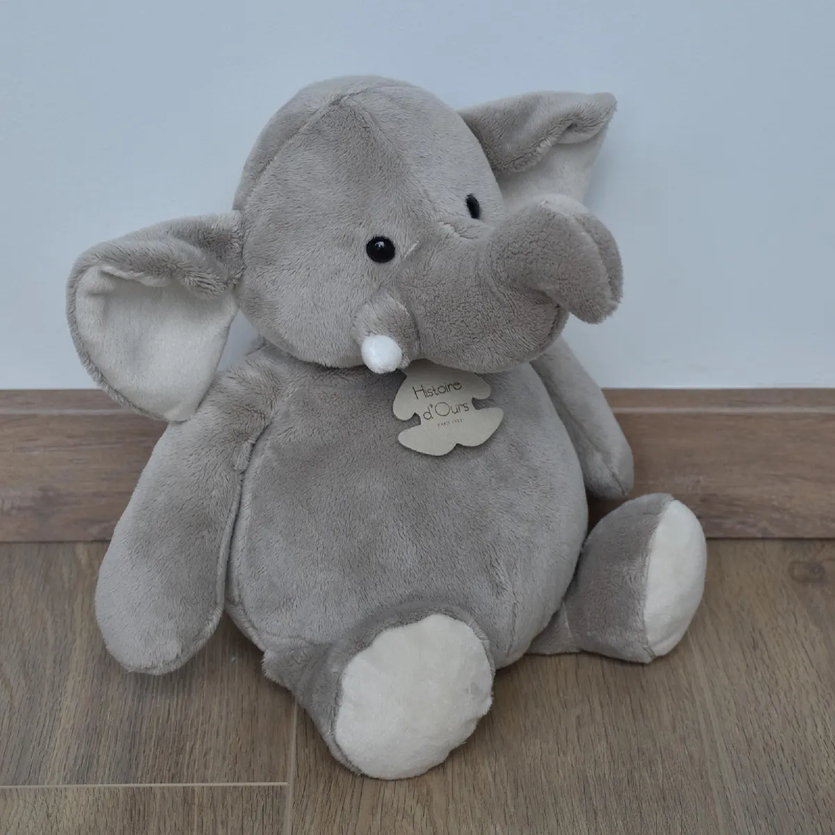 Peluche 38 Cm Polyester Collection Terre Sauvage Éléphant Gris Blanc