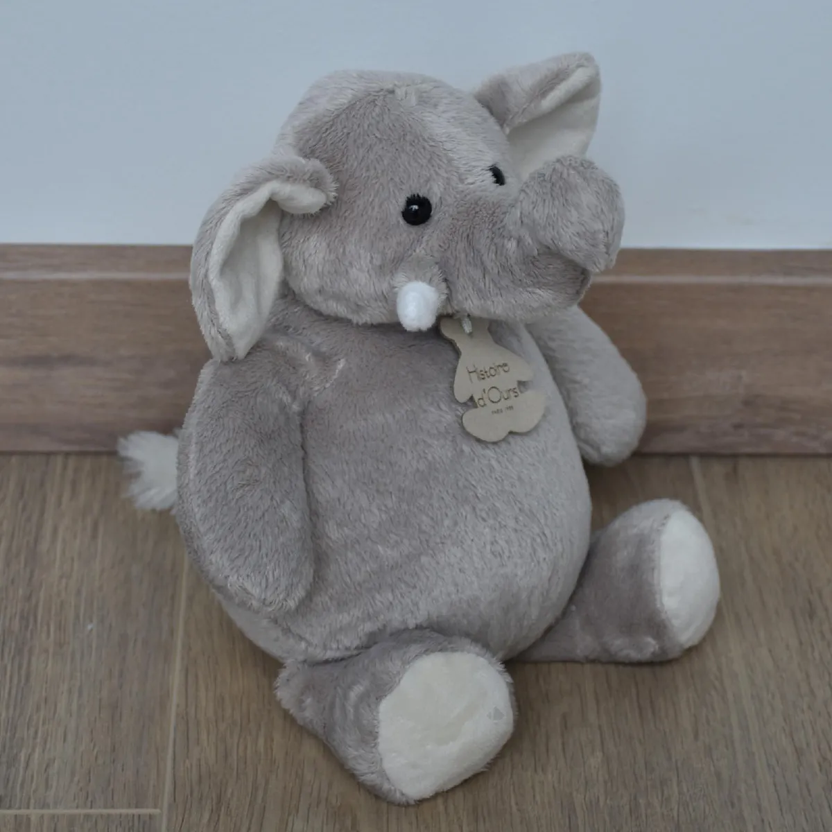 Peluche 23 Cm Polyester Collection Terre Sauvage Éléphant Gris Blanc