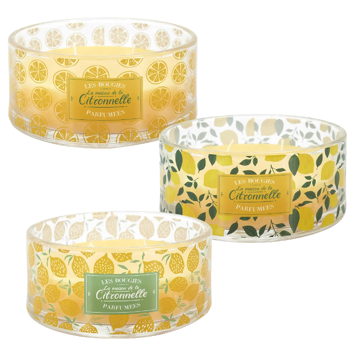 Lot De 3 Bougies Parfumées 4 Mèches Limone À La Cire De Paraffine Senteur Citronnell