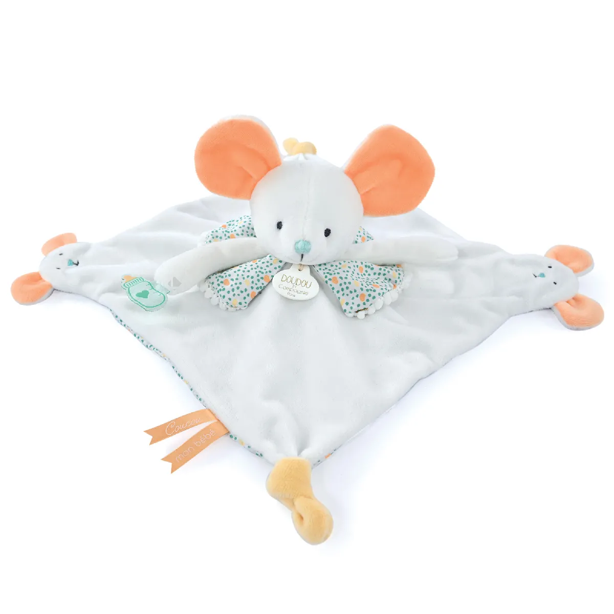 Doudou Marionnette 30 Cm Polyester Les Petits Futés Souris Blanc