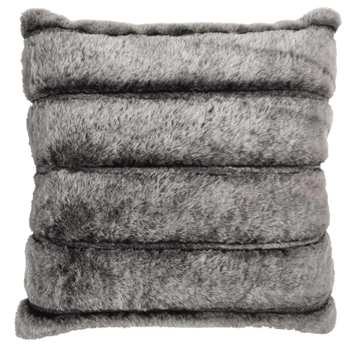 Coussin 40x40 Cm Fausse Fourrure À Rayures Collection Simon Gris