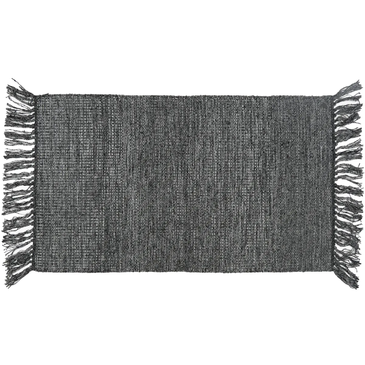 Tapis De Salon 70x140 Cm Penjab Viscose Et Laine Noir Charbon