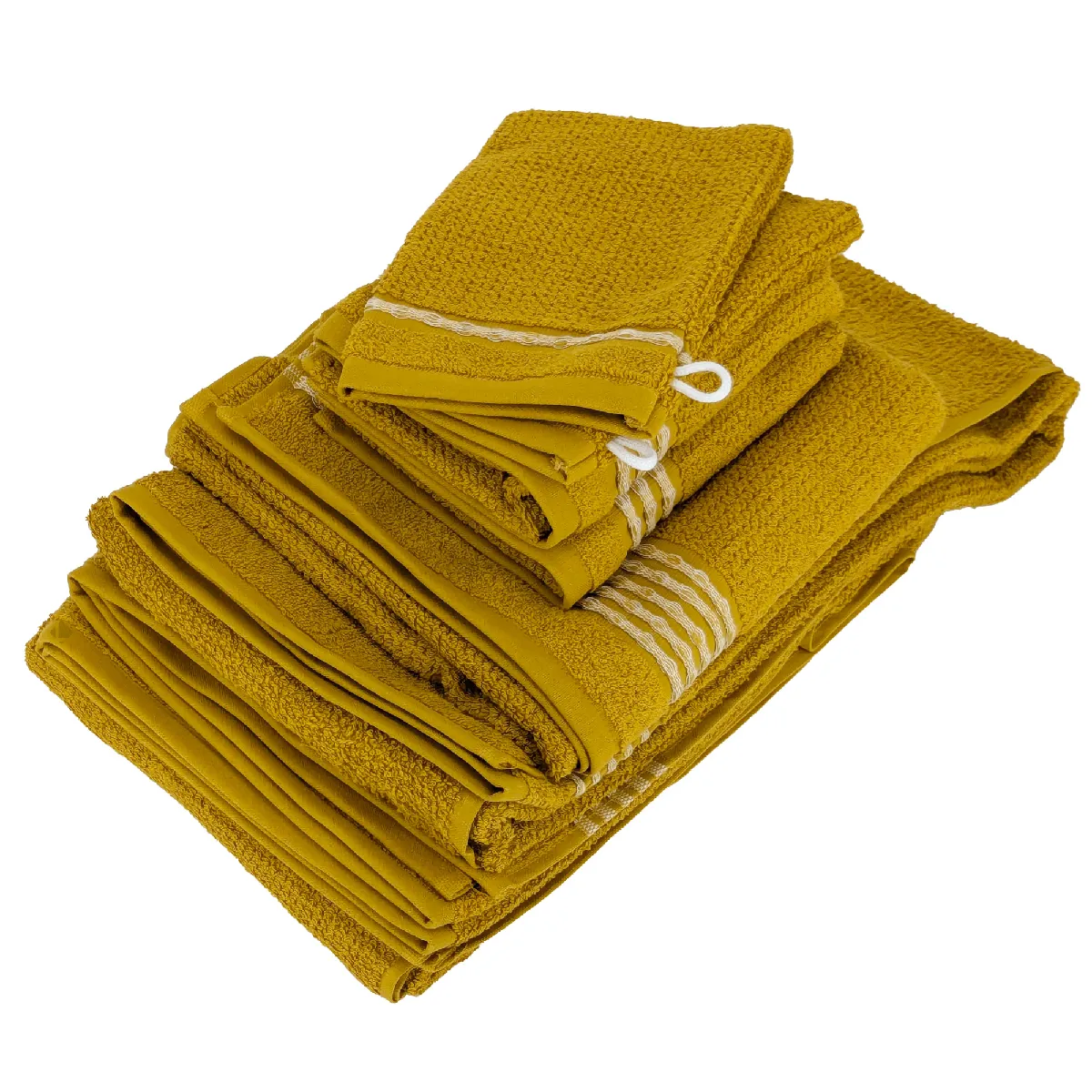 Parure De Bain 7 Pièces Intense À Bordures Blanches Couleur Jaune