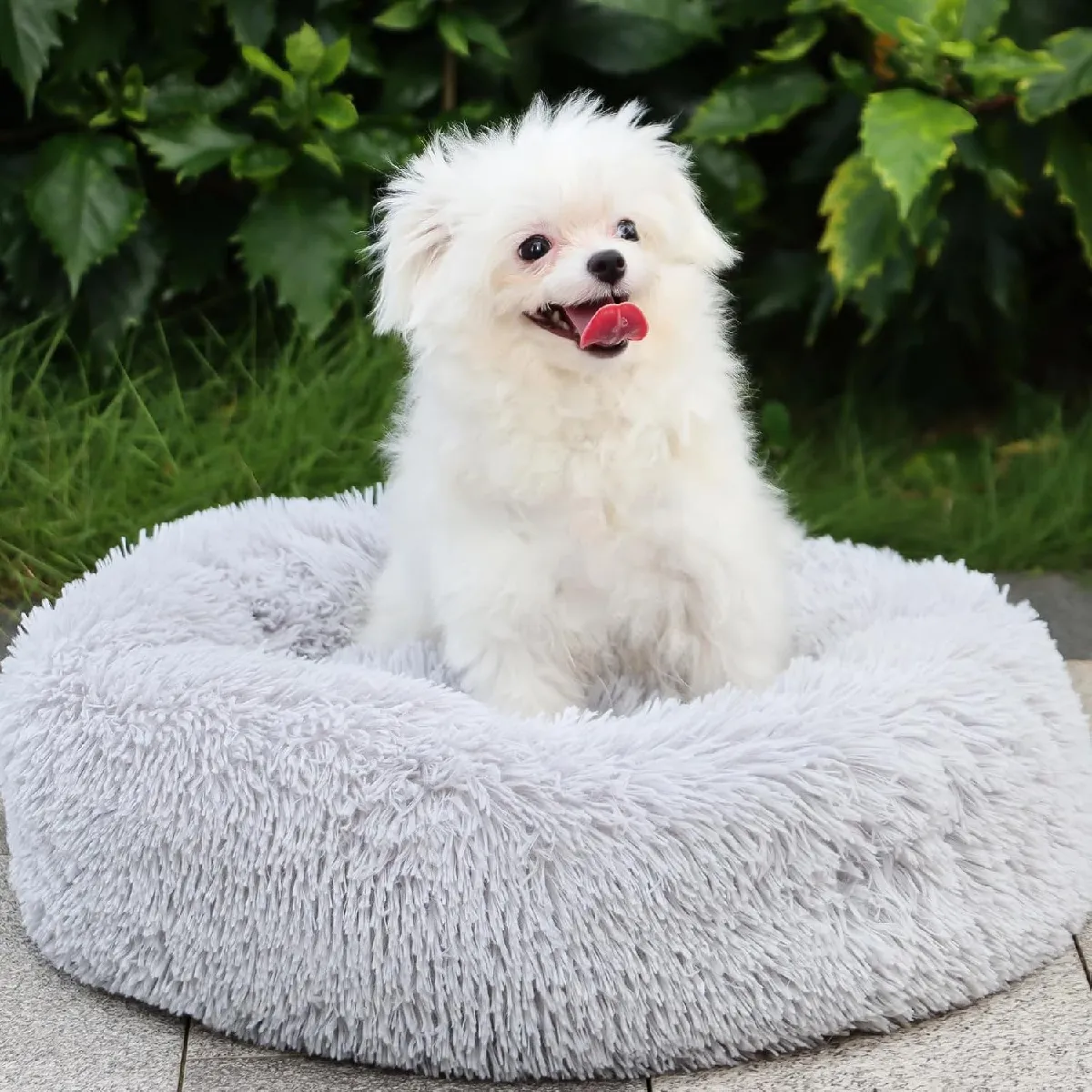 Coussin Chien Rond Et Moelleux 70 Cm Gris Clair