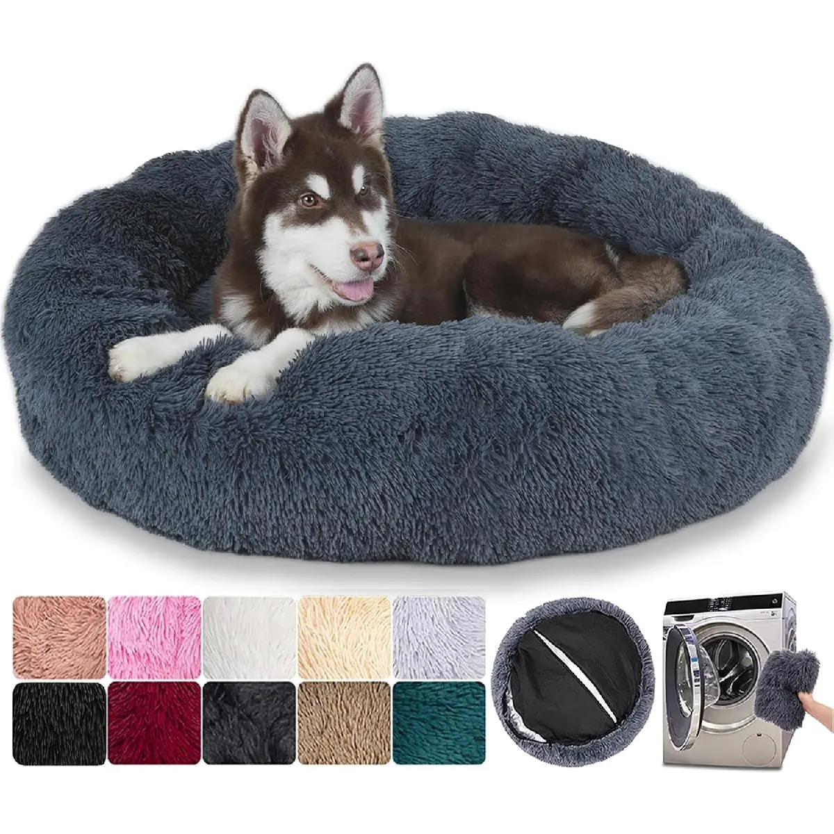 Panier Rond Chien Dehoussable 80 Cm Gris Foncé