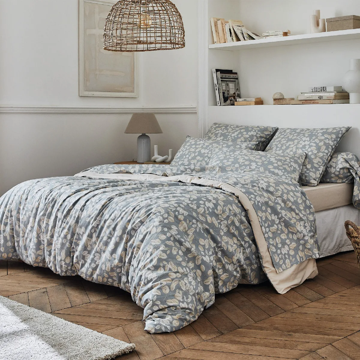 Parure De Lit 140x200 Cm Taie 65x65 Cm Percale De Coton Lison Gris 2 Pièces