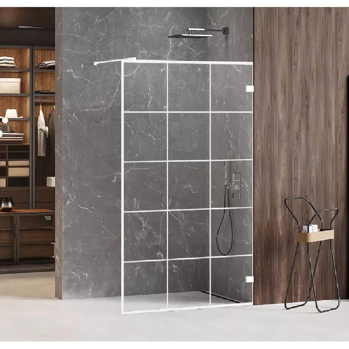 Paroi de douche à l'italienne blanche sérigraphiée 90 cm SANTORINI WHITE