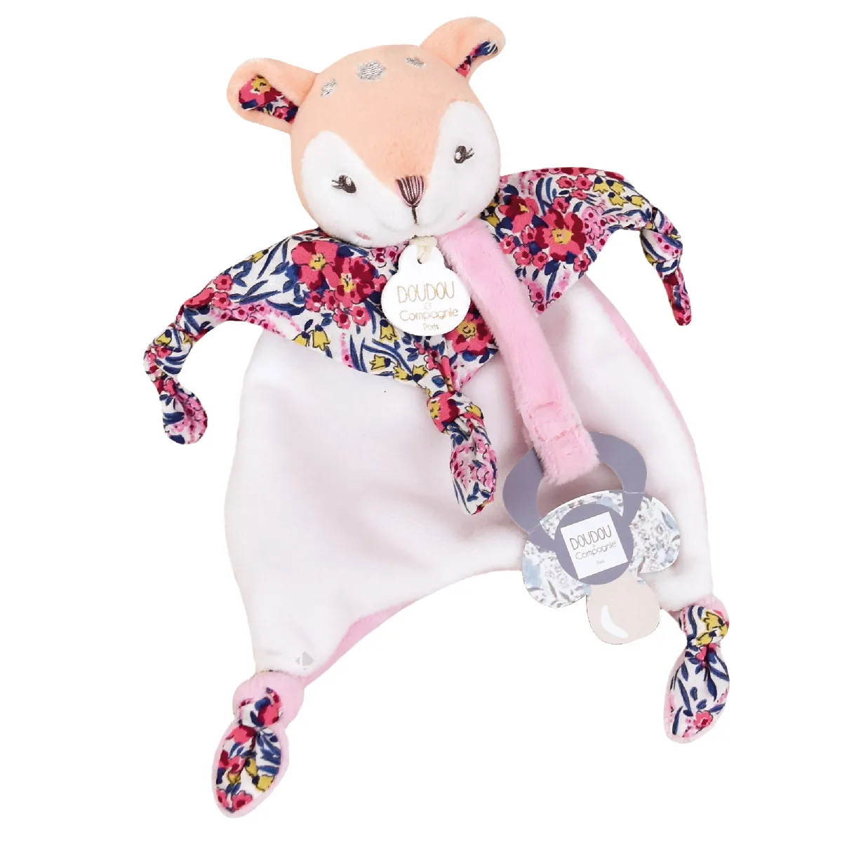 Doudou Sucette 20 Cm Polyester Boh'aime Faon Rose Multicolore