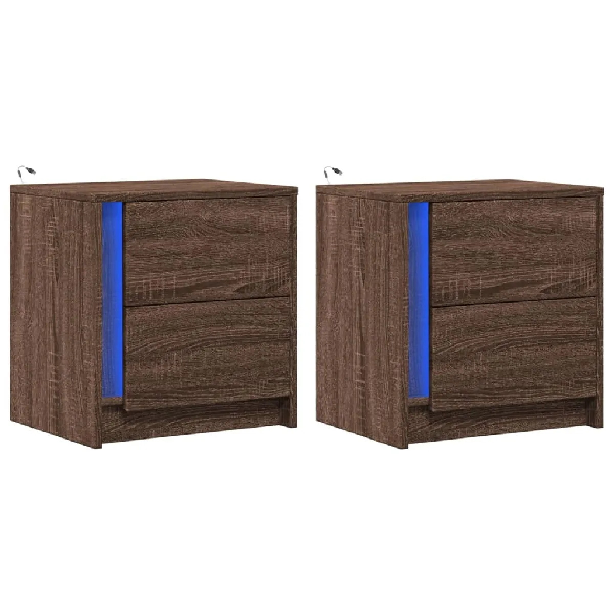 Lot De 2 Tables De Chevet Avec Tiroirs Et Led 43 X 34 X Dec032847