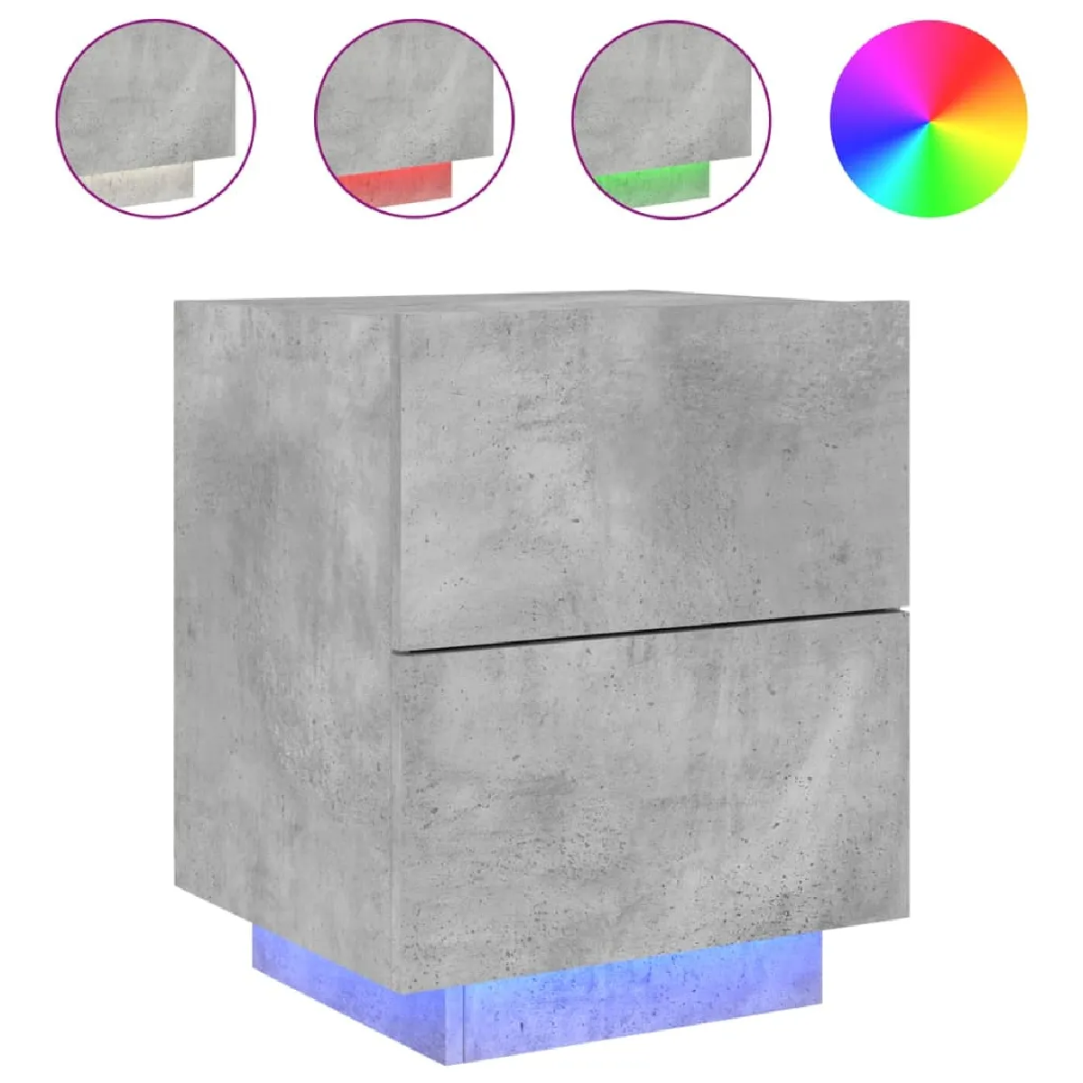 Table De Chevet Avec 2 Tiroirs Et Led 45 X 40 X 55 Cm Dec032804