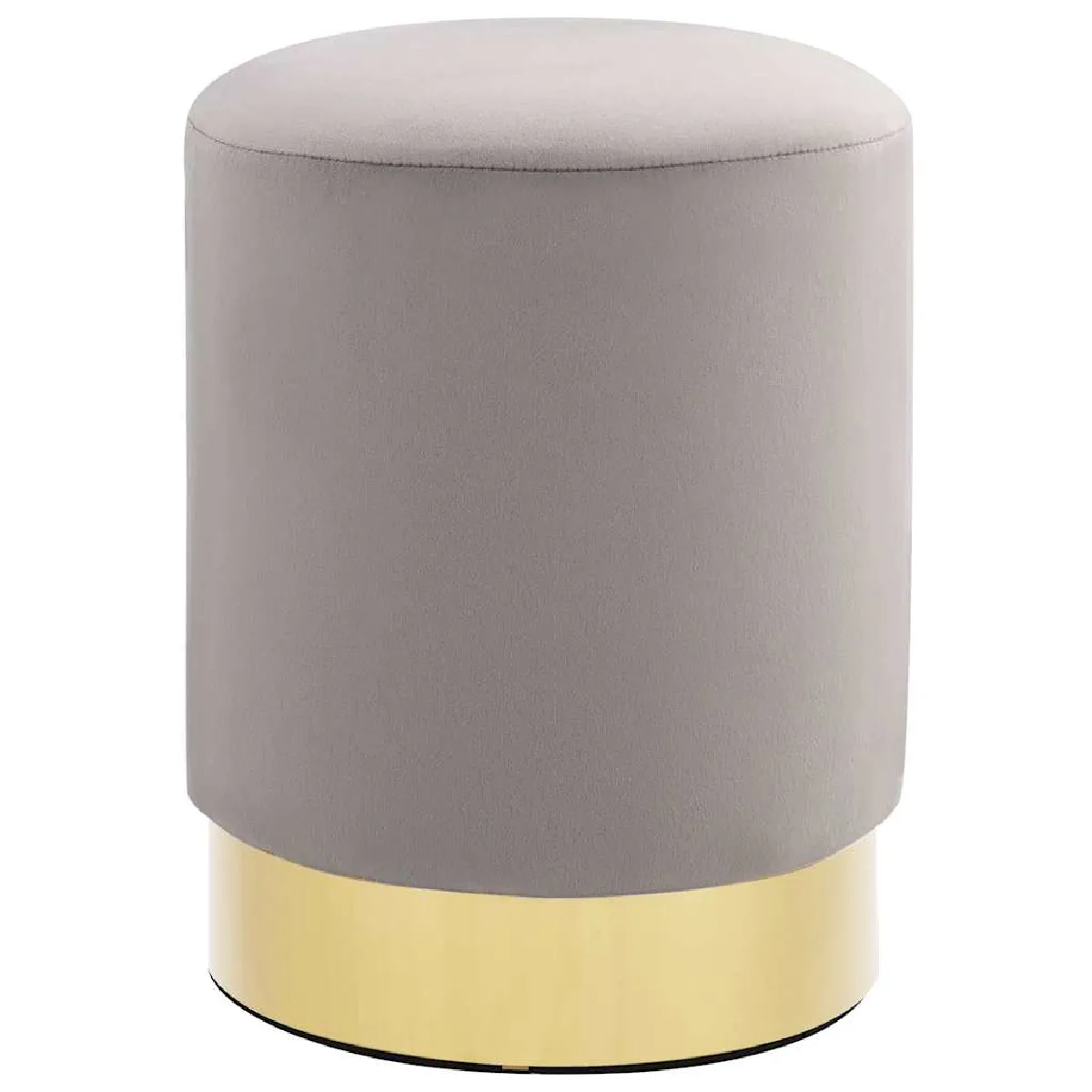 Tabouret Assise Pouf Repose-pied En Velours Gris Clair Plaque Métallique Doré Dec026358