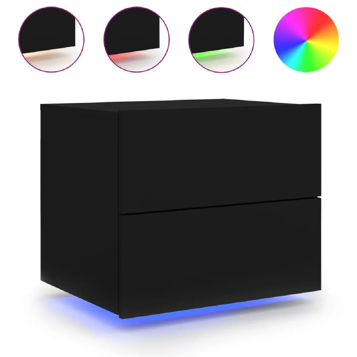 Table De Chevet Murale Avec Lumières Led Et Deux Tiroirs 50 X 39 X Dec034202