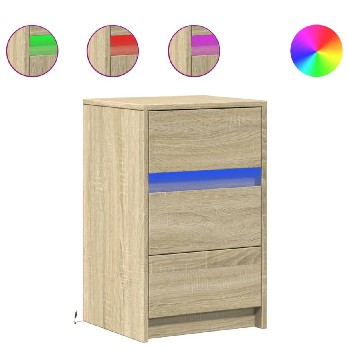 Table De Chevet Avec Tiroirs Et Led 38 X 34 X 61 Cm En Dec032775
