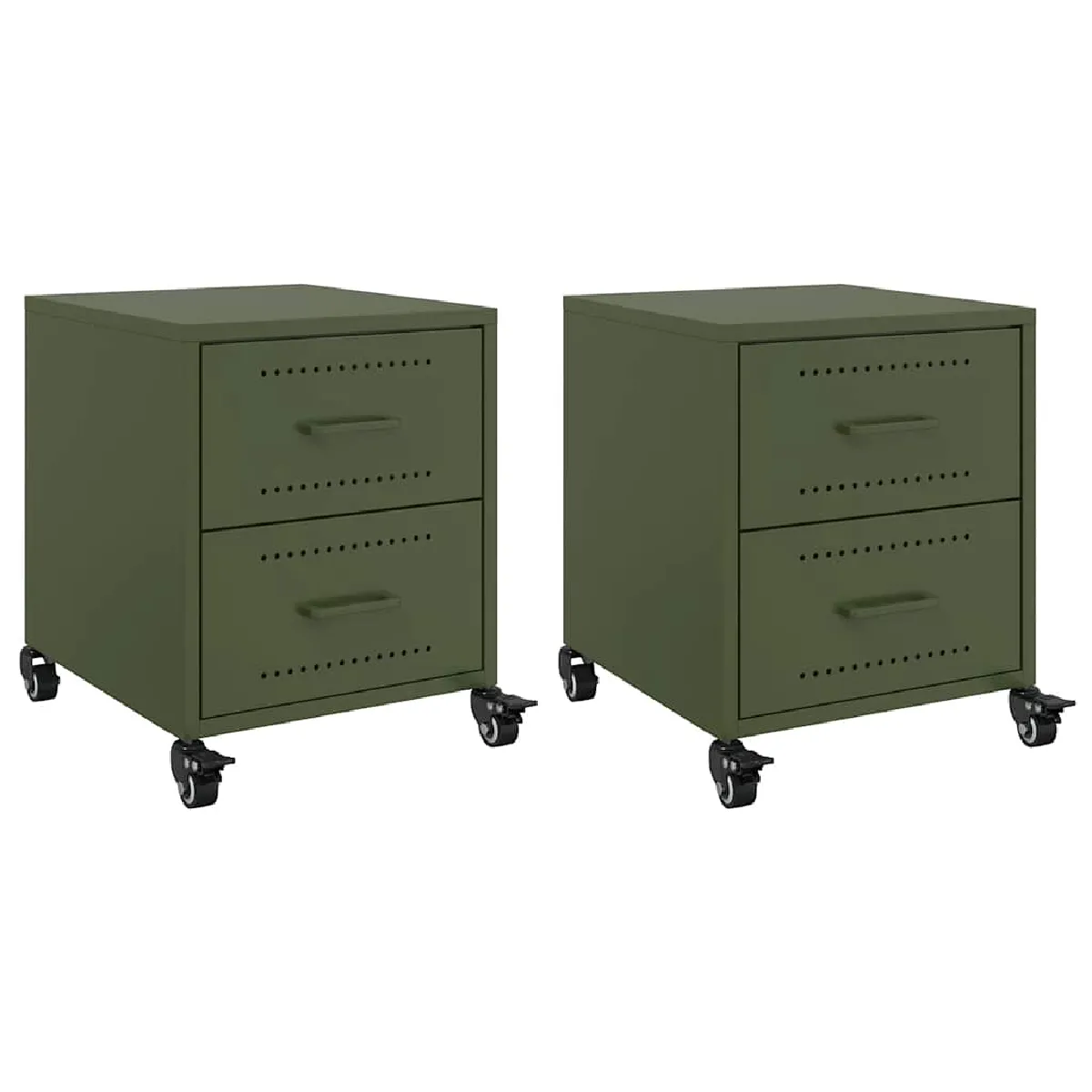 Lot De 2 Tables De Chevet Sur Roulettes Avec Deux Tiroirs 36 X 39 Dec035762