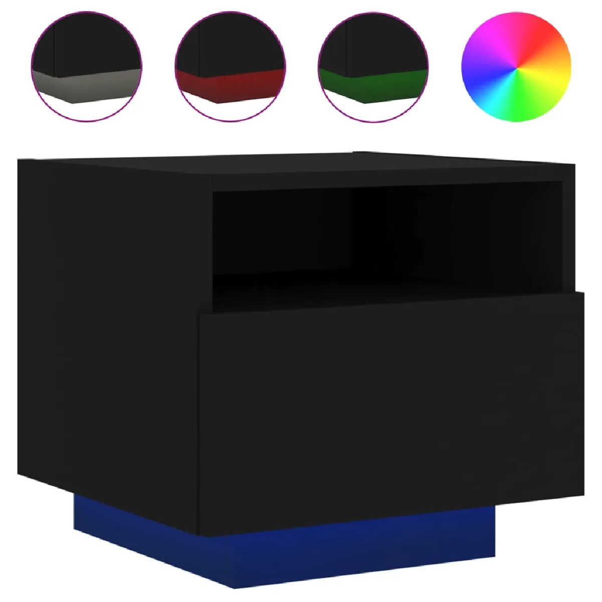 Table De Chevet Avec Lumières Led Avec Tiroir 40 X 39 X 37 Cm Dec033195