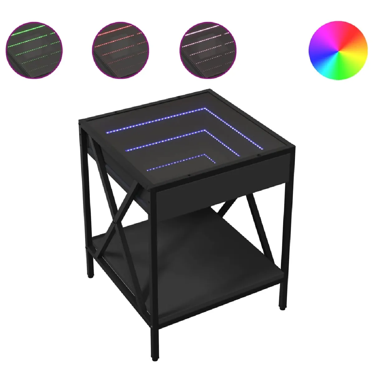 Table De Chevet Avec Miroir À Led 40 X 40 X 49 Cm Bois Dec033156