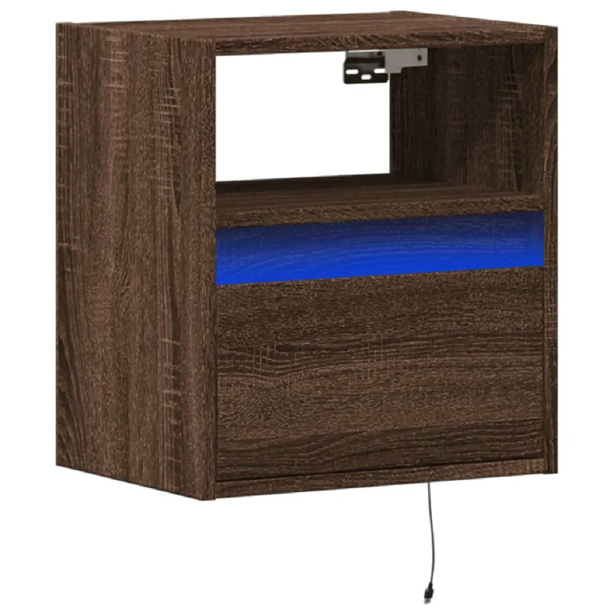 Table De Chevet Murale Avec Lumières Led Tiroir Et Compartiment Ouvert En Bois D'ingénierie Dec034182