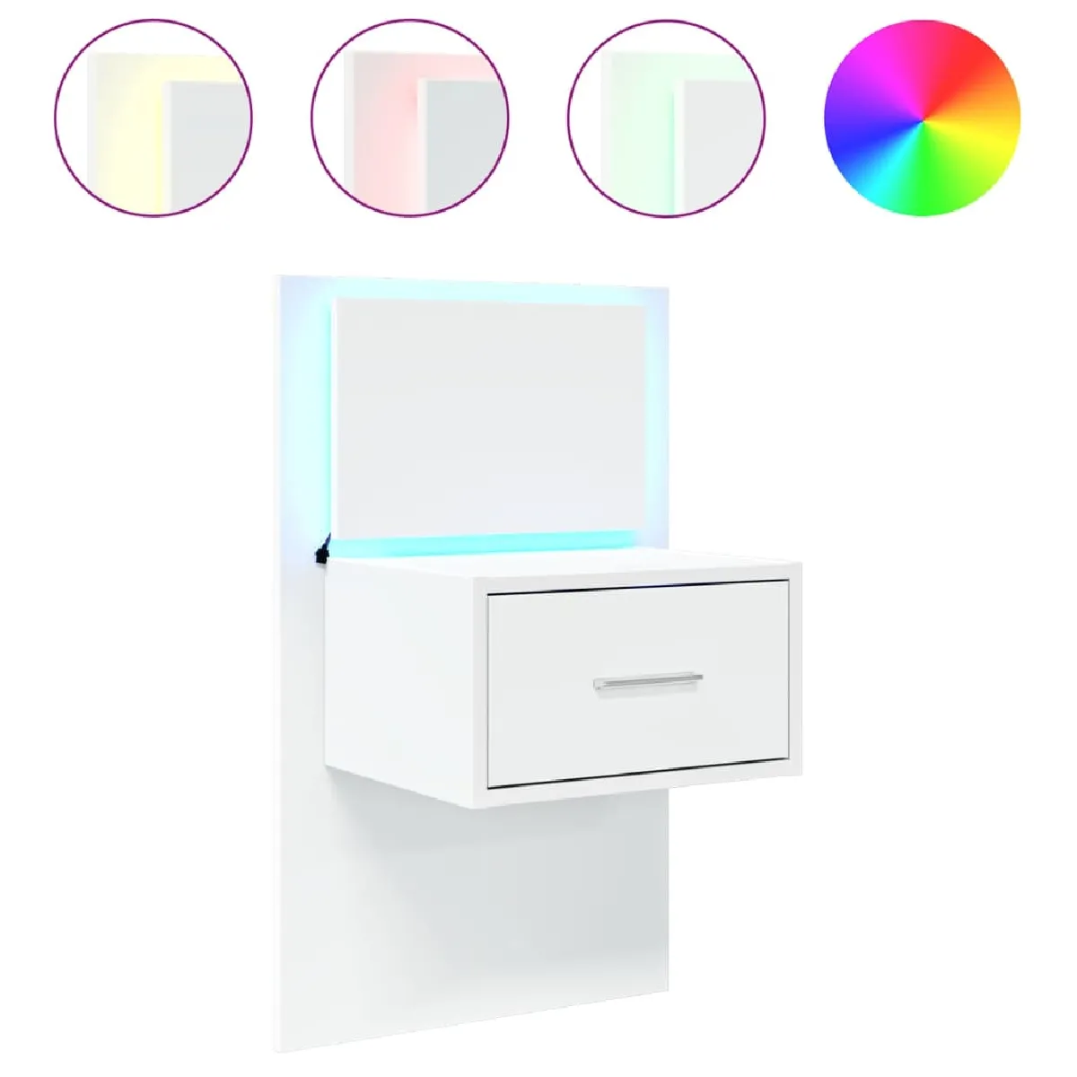 Table De Chevet Murale Avec Lumières Led Avec Tiroir 48,5 X 32,5 X 80 Dec034162