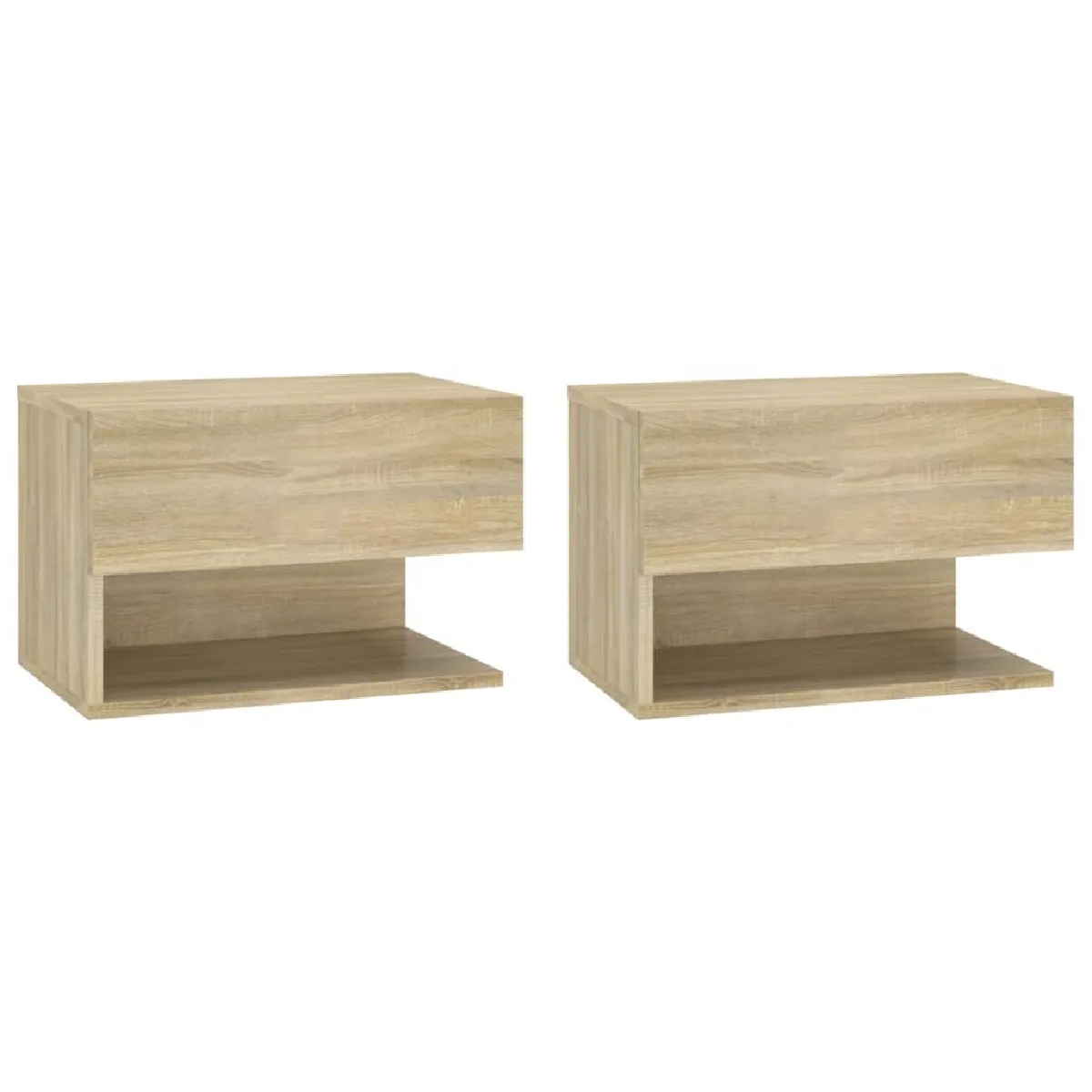 Lot De 2 Tables De Chevet Murales Avec Tiroir Et Étagère En Bois D'ingénierie Dec036067
