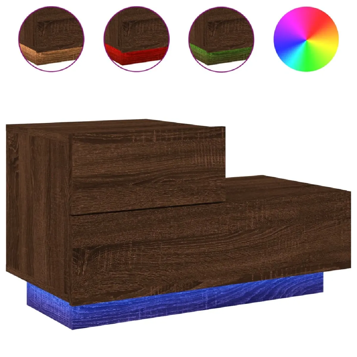 Table De Chevet Avec Lumières Led Et Tiroirs 70 X 36 X 40,5 Cm Dec033183
