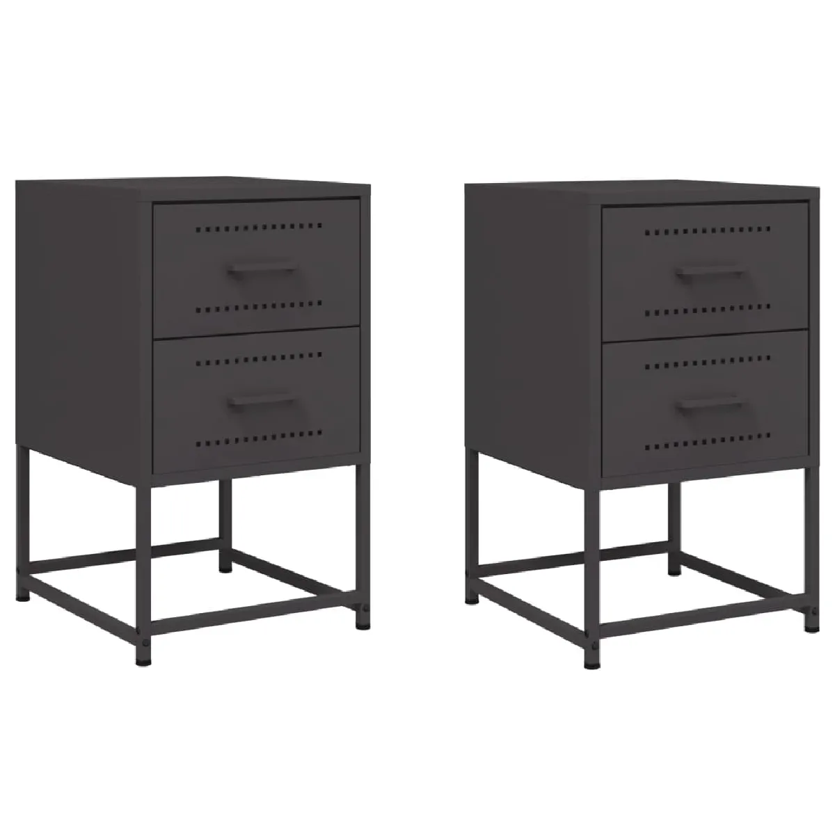 Lot de 2 Tables de Chevet Industrielles avec 2 Tiroirs en Acier Noir 36 x 39 x 60,5 cm