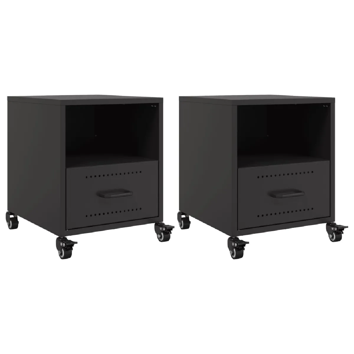 Lot De 2 Tables De Chevet Sur Roulettes Avec Tiroir Et Compartiment Ouvert 36 Dec035478