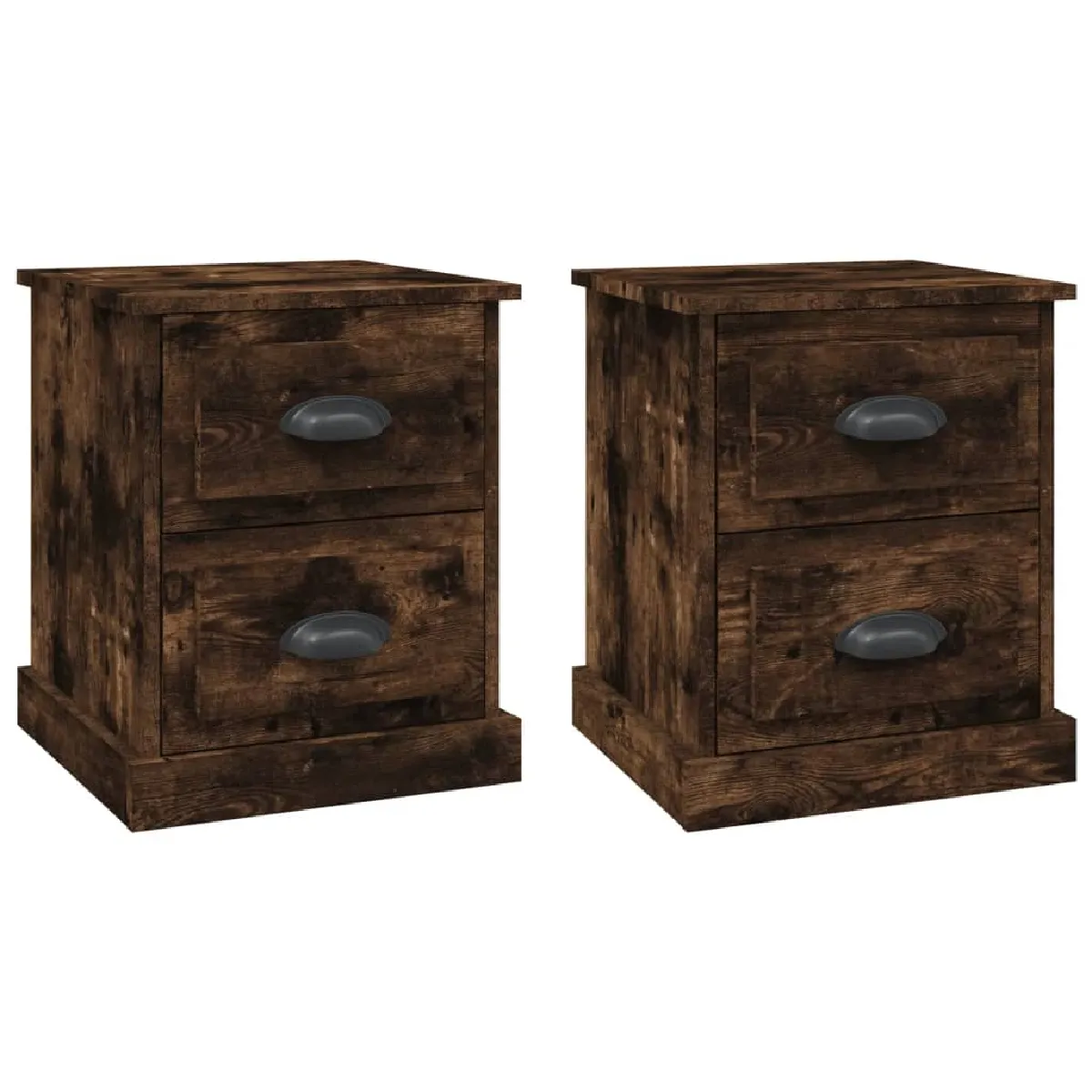 Lot De 2 Tables De Chevet Chêne Fumé Avec 2 Tiroirs 39 x 39 x 47,5 cm