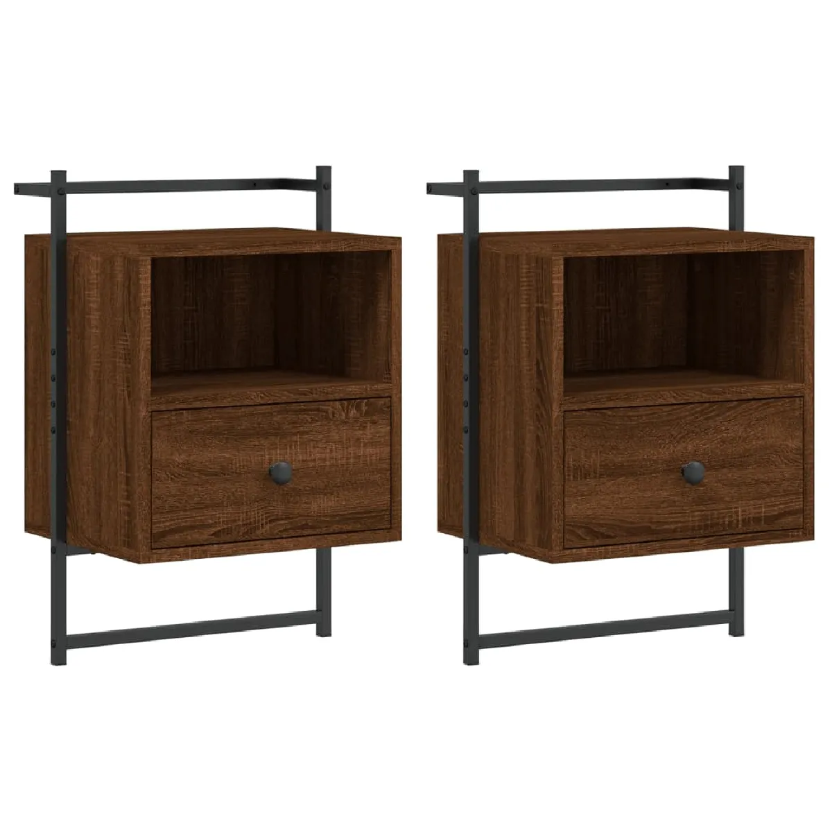 Lot De 2 Tables De Chevet Murale Avec Tiroir Et Compartiment Ouvert 40 X Dec034155