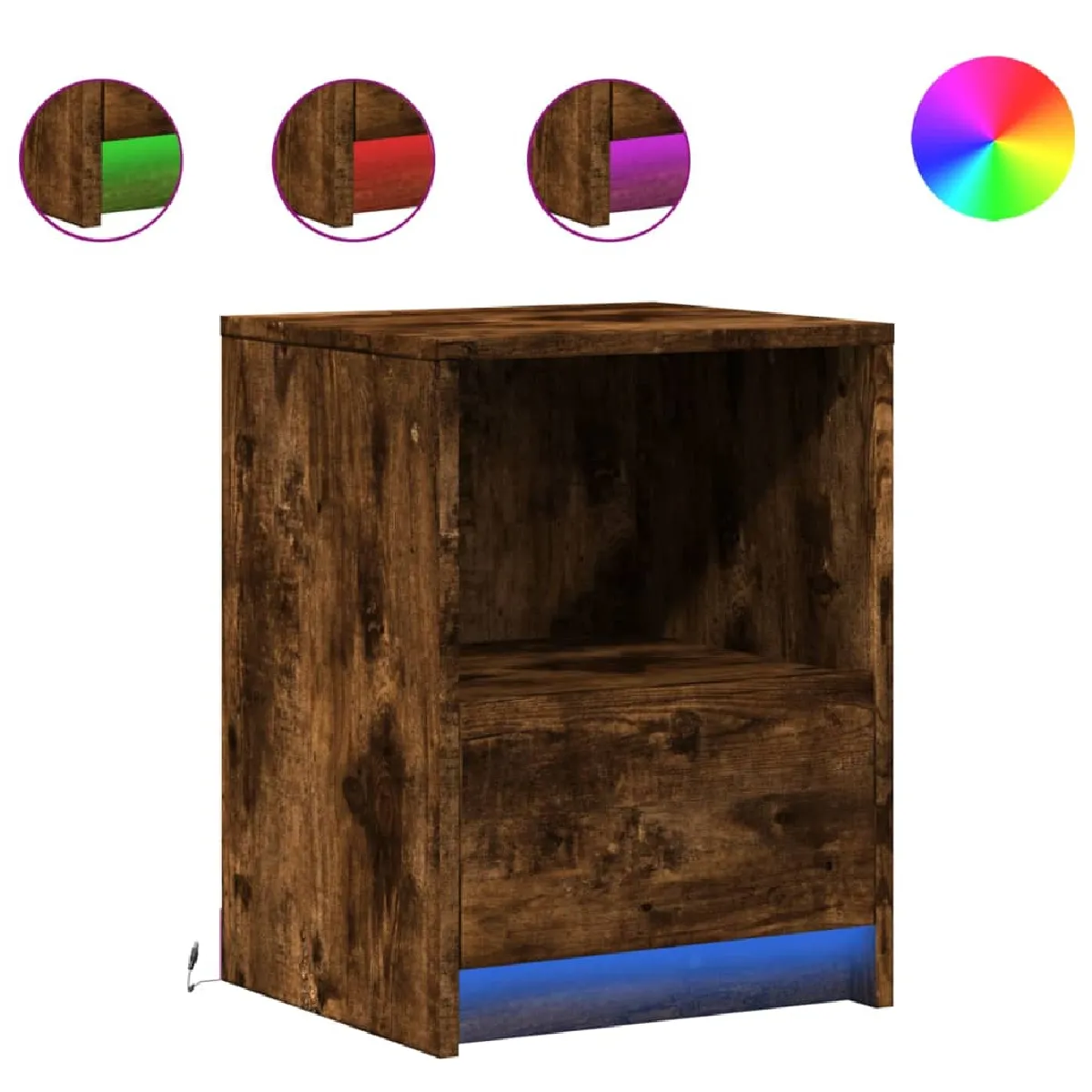 Table De Chevet Avec Tiroir Et Led 38 X 34 X 50 Cm En Dec032789