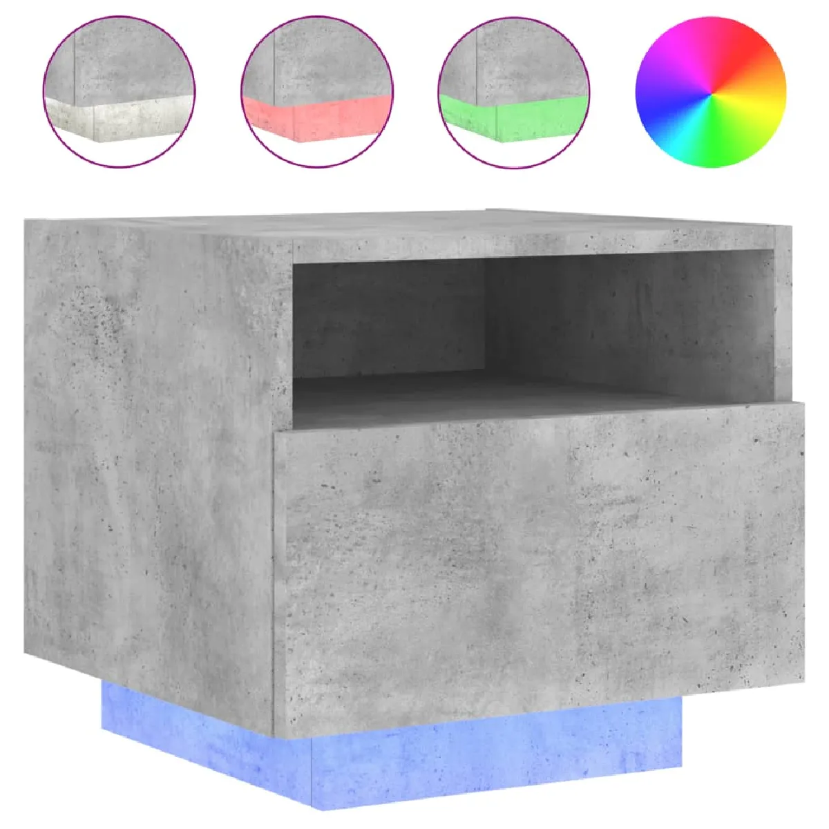 Table De Chevet Avec Lumières Led Et Tiroir 40 X 39 X 37 Cm Dec033190