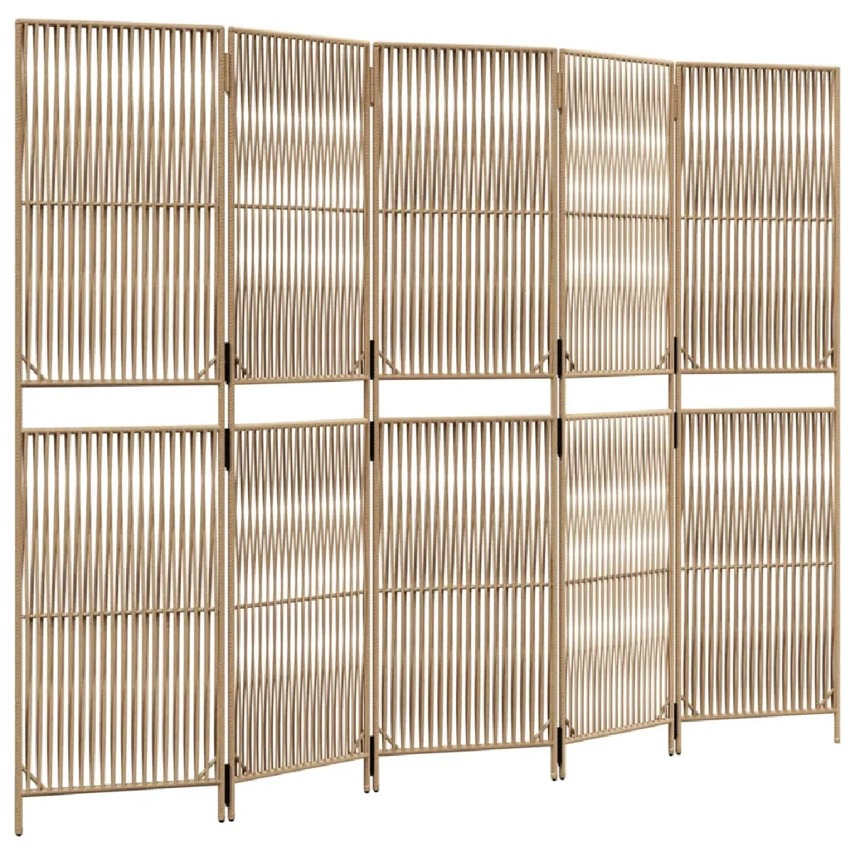 Paravent Séparateur De Pièce Cloison 5 Panneaux En Résine Tressée Beige Et Acier Dec030936