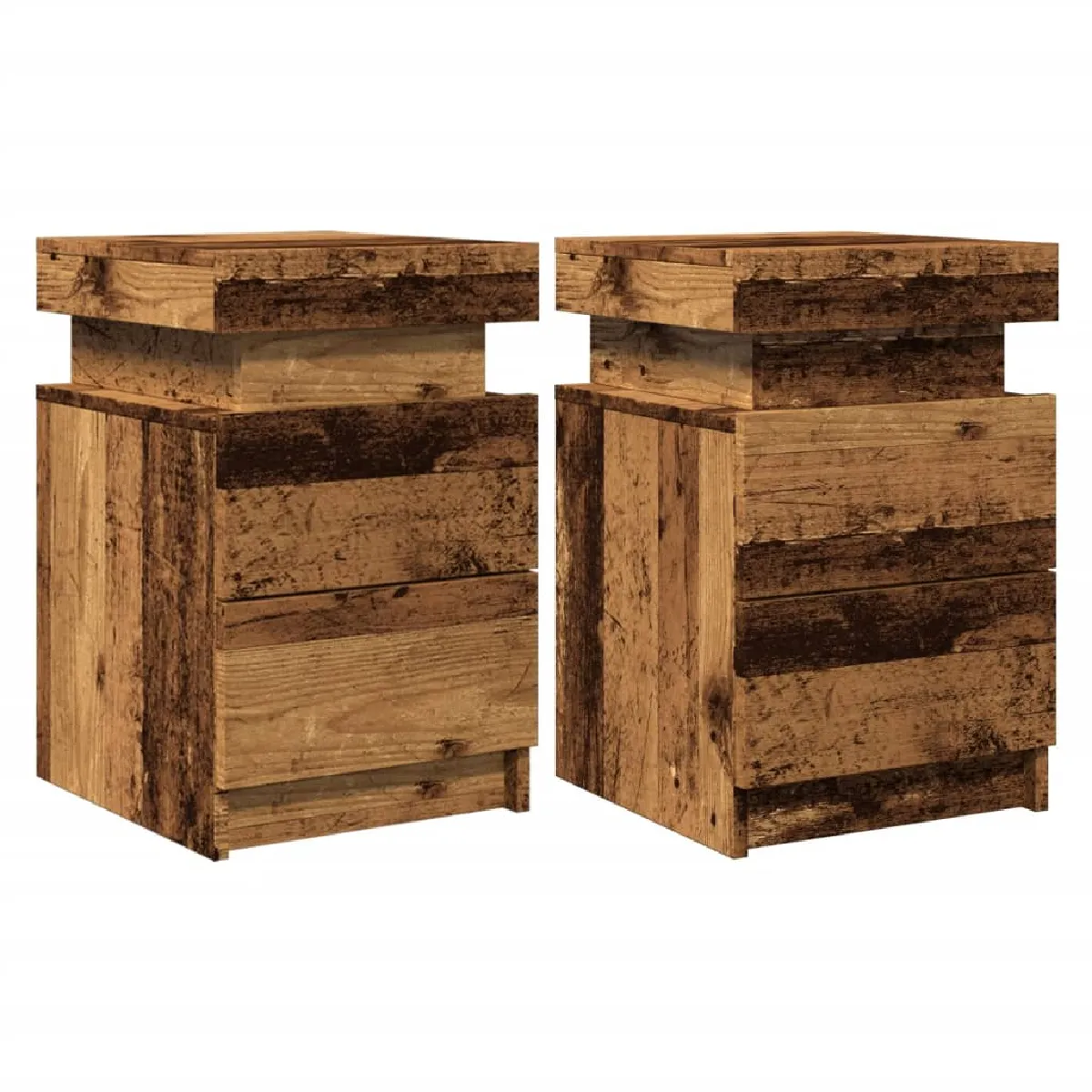 Lot De 2 Tables De Chevet Avec Led Deux Tiroirs En Bois D'ingénierie Marron Dec035930