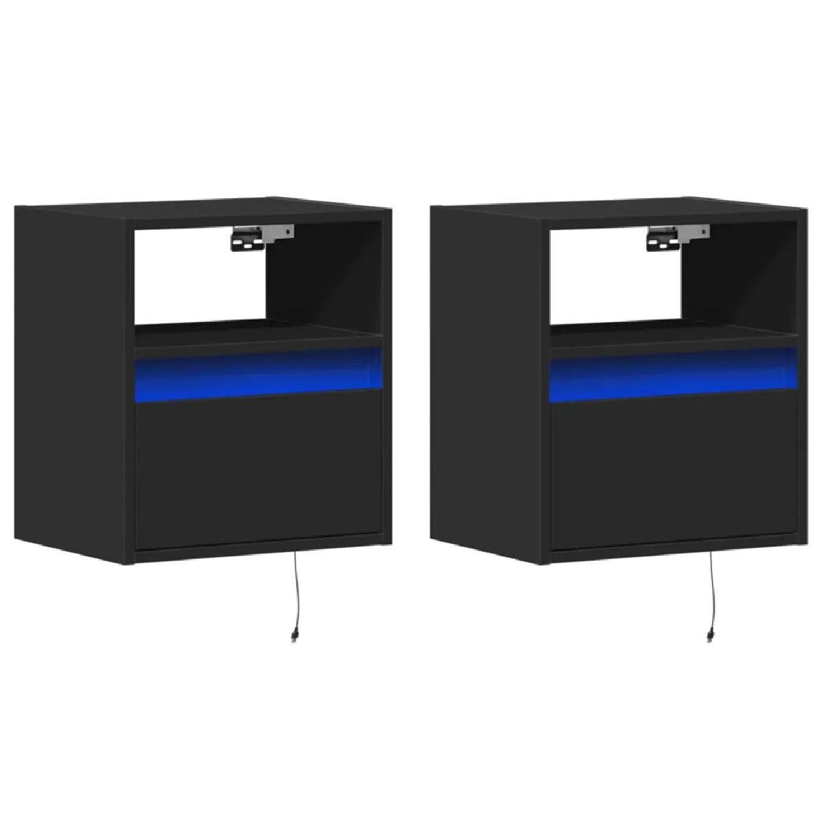 Lot De 2 Tables De Chevet Murales Avec Lumières Led Titoir Et Compartiment Ouvert Dec036163