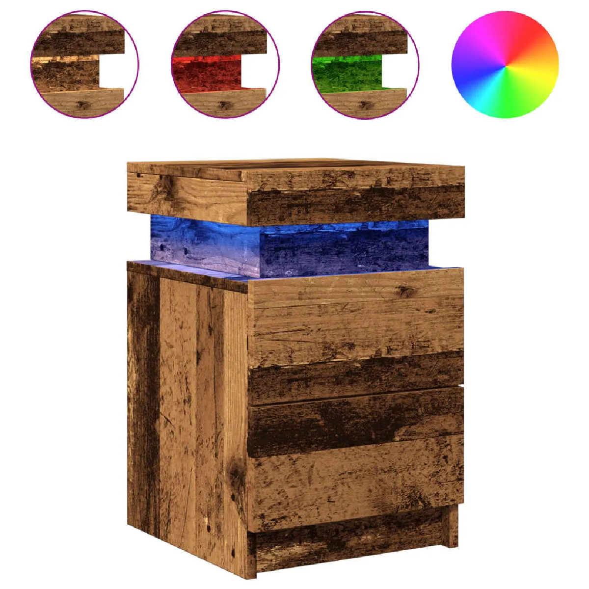 Table De Chevet Avec Led Et Tiroirs 35 X 39 X 55 Cm Bois Dec033909