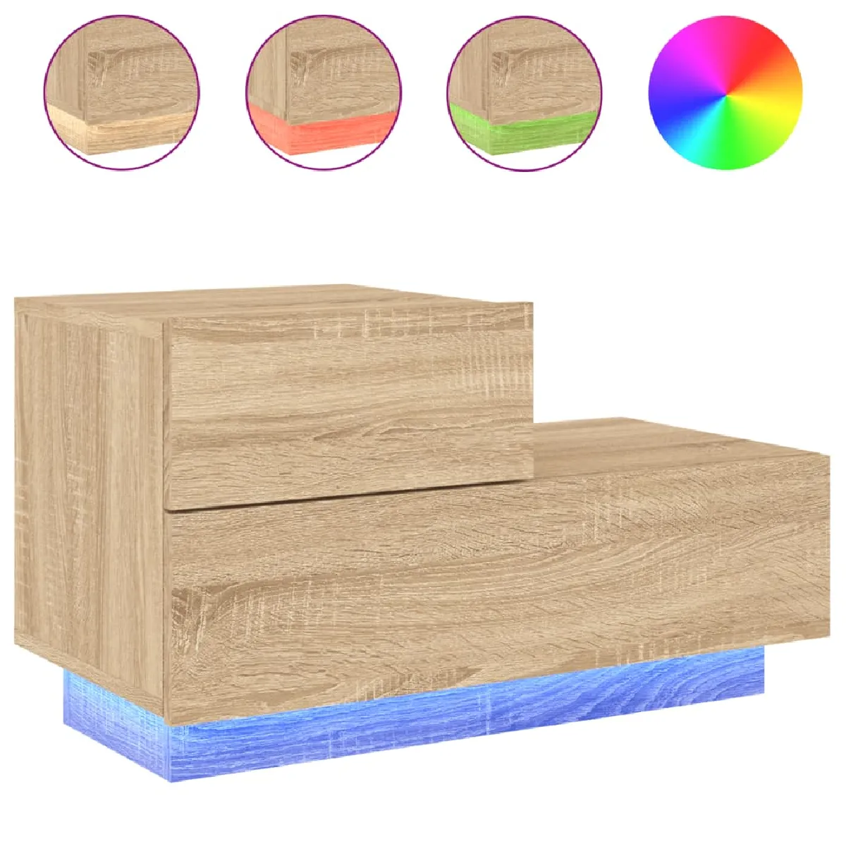 Table De Chevet Avec Lumières Led Et Tiroirs 70 X 36 X 40,5 Cm Dec033188