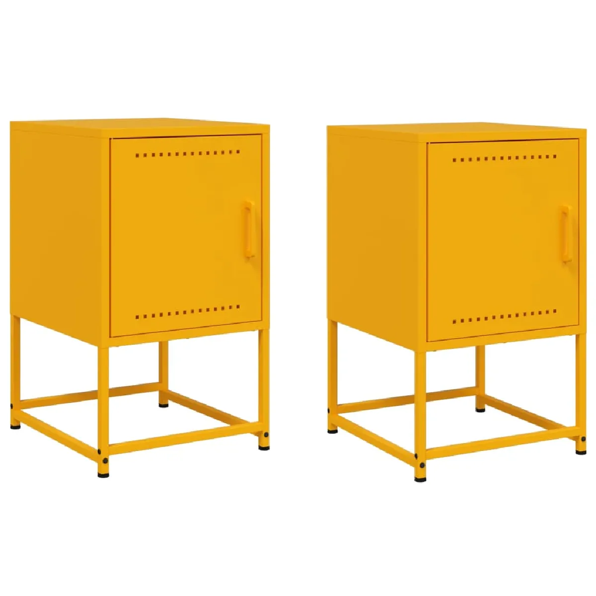Lot De 2 Tables De Chevet Industrielles Avec Grand Espace De Rangement Jaune Moutarde 36 x 39 cm