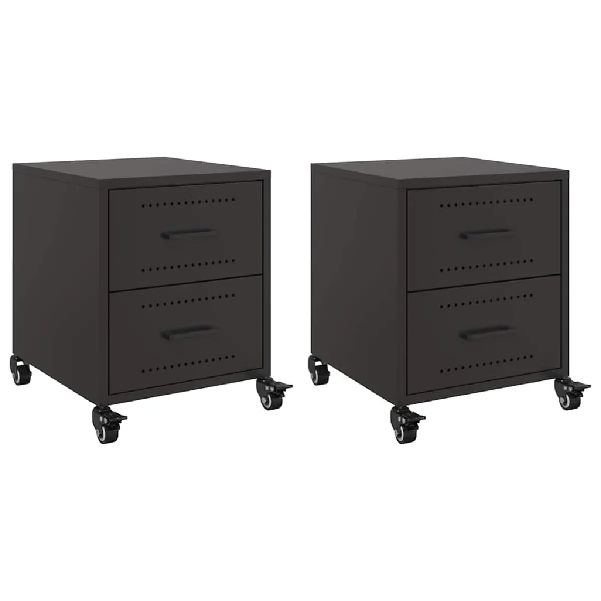 Lot De 2 Tables De Chevet Sur Roulettes Avec Deux Tiroirs 36 X 39 Dec035480