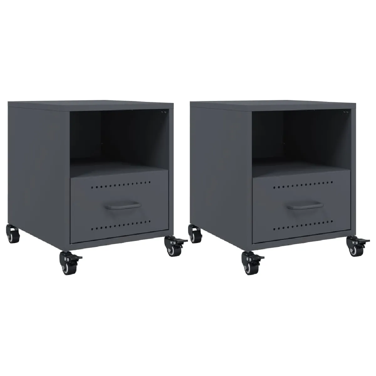 Lot De 2 Tables De Chevet Sur Roulettes Avec Tiroir Et Compartiment Ouvert 36 Dec034823