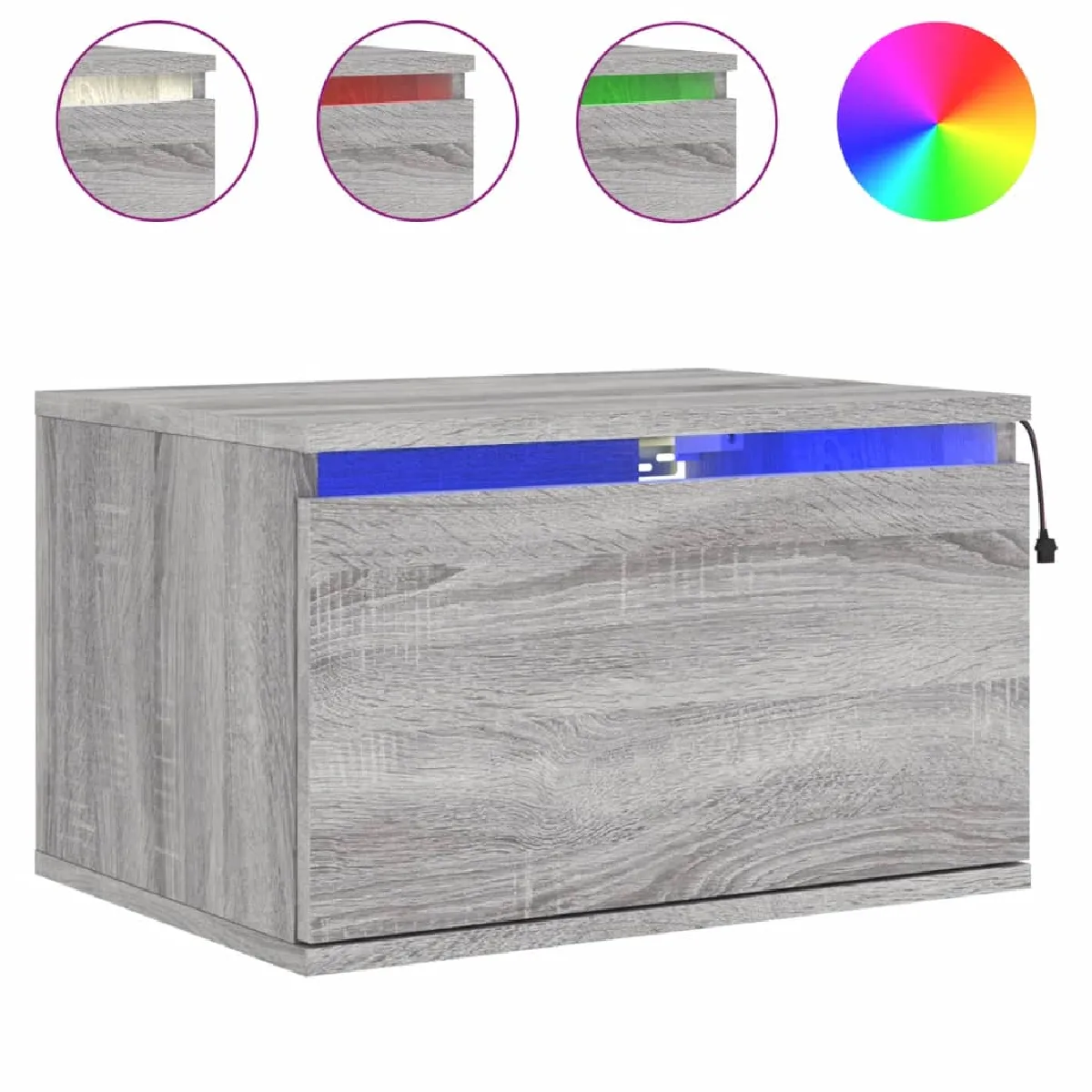 Table De Chevet Murale Avec Lumières Led Et Tiroir 50 X 36 X 30 Dec034210