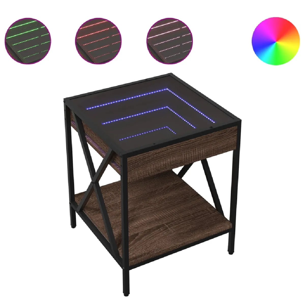 Table De Chevet Avec Miroir À Led Et Étagère 40 X 40 X 49 Dec033138